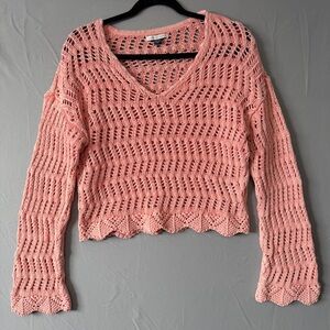 American Eagle Womens Oversized Open Knit Sweater Size XS Pink Coastal Beach